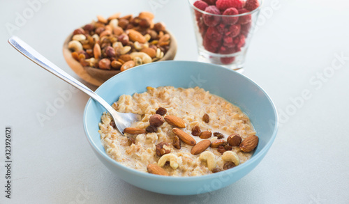 oat meal bowl with nuts breakfast