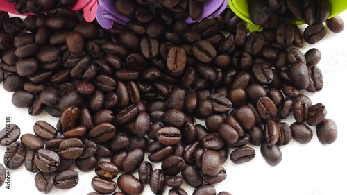 bucket of coffee beans on white background. aroma coffee seed