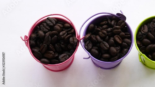 bucket of coffee beans on white background. aroma coffee seed