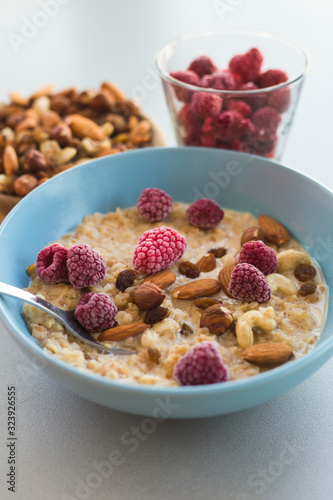 oatmeal with nuts and raspberries