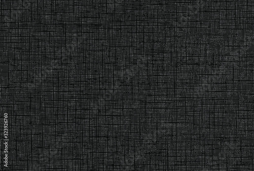 Fabric texture. Cloth knitted, cotton, wool background. Grunge rough dirty background. Brushed black paint cover. Renovate wall frame grimy backdrop. Vector stock illustration.