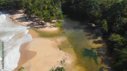 Aerial point of view of Yarra River meeting the ocean at this epic north coast location in Trinidad and Tobago photo