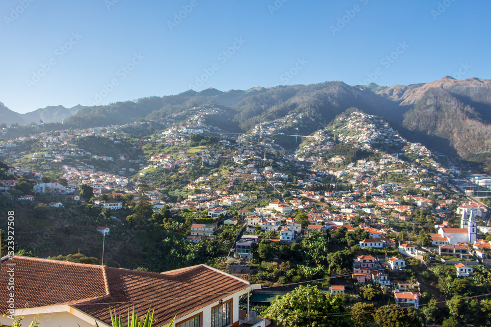 Madeira spectacular landscape typical villages in the hills blue sky traveling concept