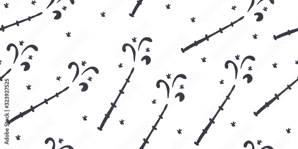 Obraz premium Seamless pattern with magic wands, stars, outline