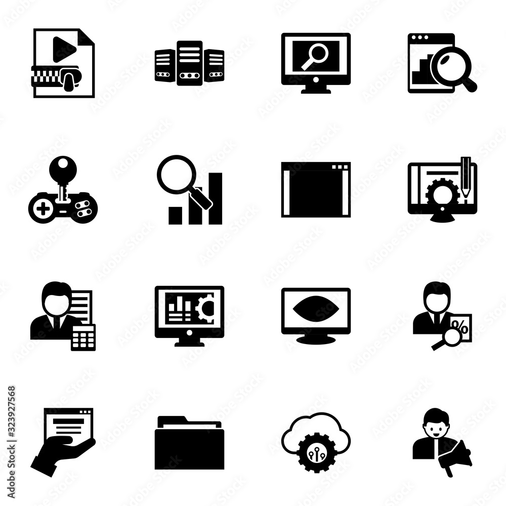 16 data filled icons set isolated on white background. Icons set with Video Compression, Big data, analytics app, Cheat, Semantic Analysis, software, Accountant, Accounting software icons. 16 data filled icons set isolated on white background. Icons set with Video Compression, Big data, analytics app, Cheat, Semantic Analysis, software, Accountant, Accounting software icons.