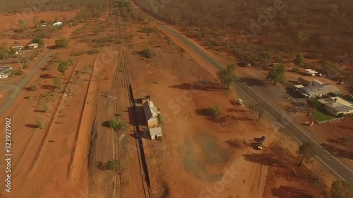 Drone flying above a small country town in the middle of the Australian Outback photo