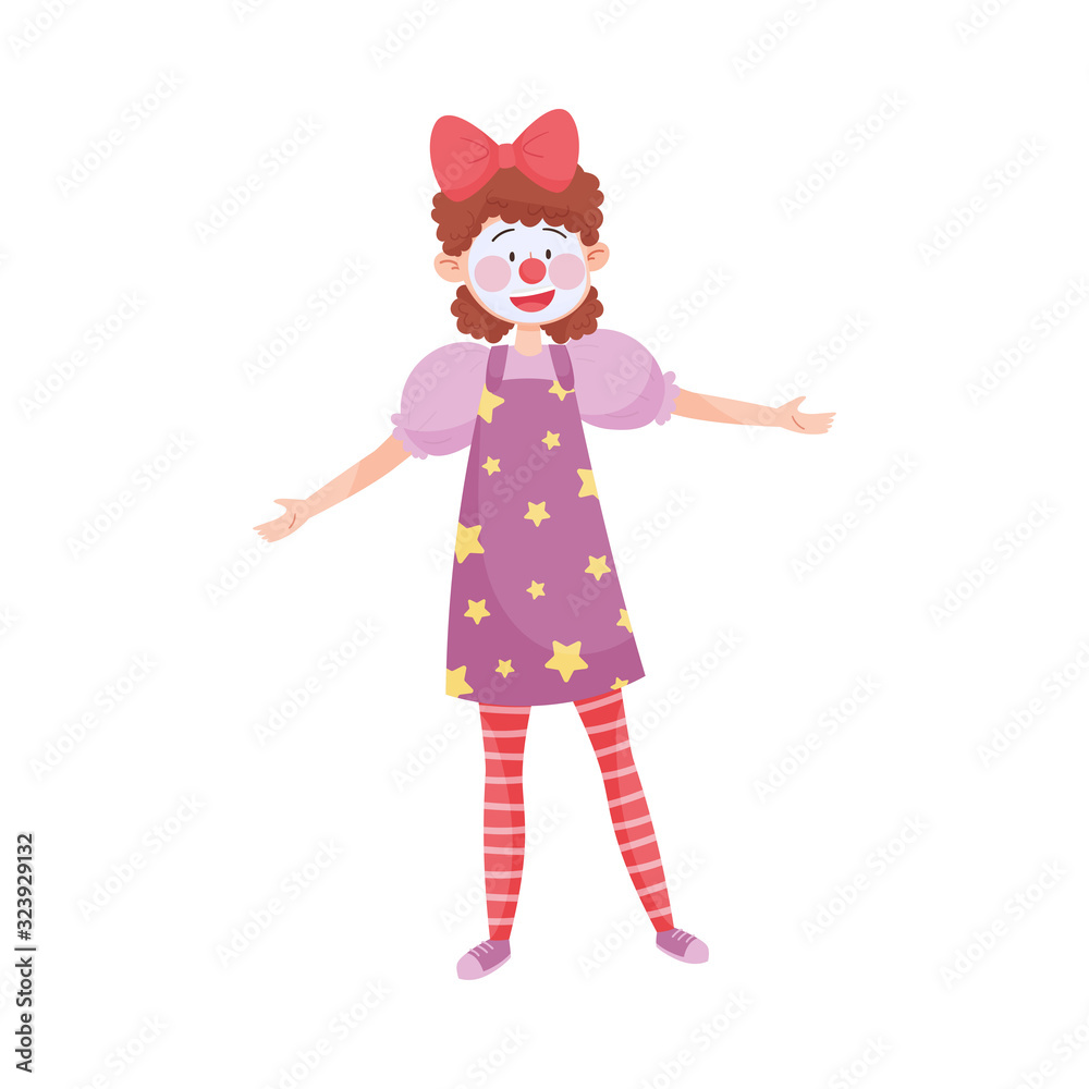 Woman Wearing Clown Wear Giving Performance in the Street Vector Illustration Woman Wearing Clown Wear Giving Performance in the Street Vector Illustration