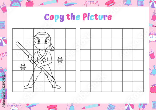 Copy the picture. Drawing activity for kids. Educational game for preschool children. Vector Illustration. 