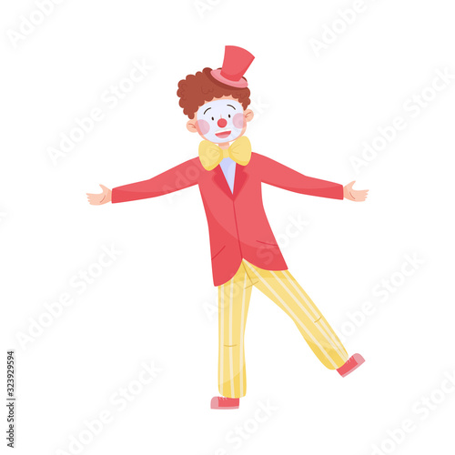 Man Wearing Clown Costume Performing Amusement Show Vector Illustration