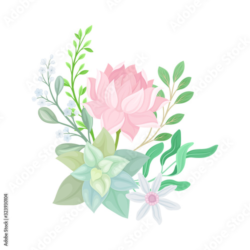 Succulent Echeveria Floral Arrangement Vector Illustration. Natural Cactus Bouquet