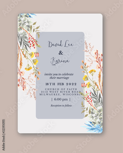 Wallpaper Mural wedding invitation with wild floral watercolor Torontodigital.ca