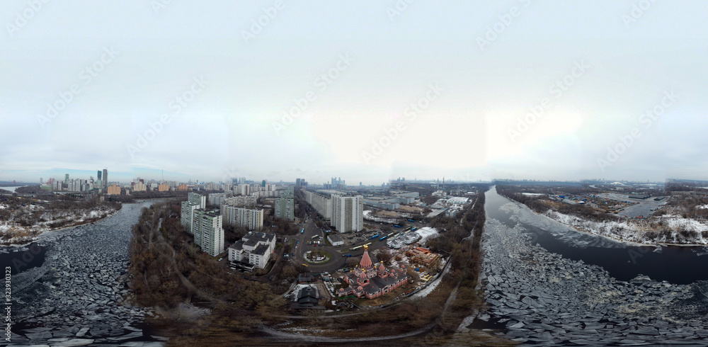 panorama with river church houses and city view