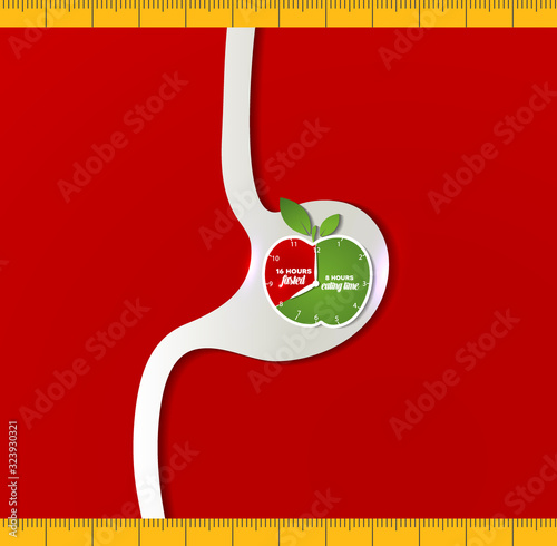 Healthy diet abstract gastrointestinal eating clock. Intermittent Fasting eating program includes periods of fasting and eating to reach healthy life. 