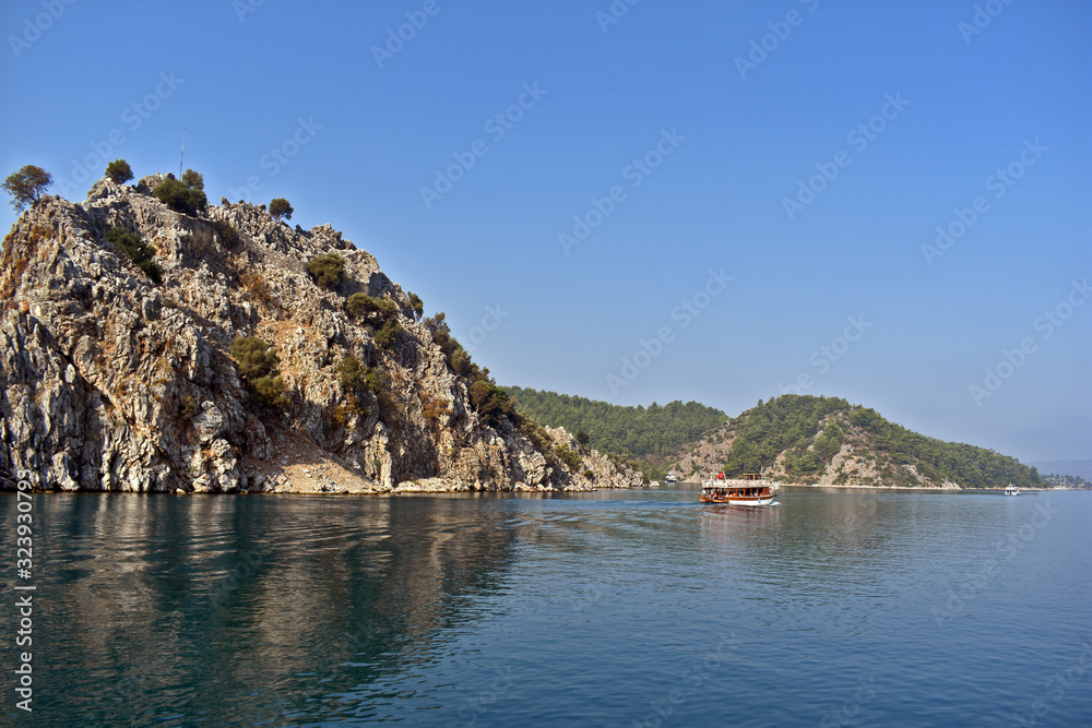 seascape with mountains and blue sky. aegean. Turkey