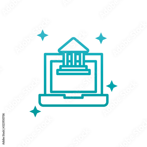 Isolated school building and laptop gradient style icon vector design