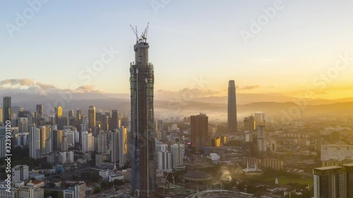 Wallpaper Mural 4k establishing b-roll cinematic shot of hyperlapse drone panning view of sunrise at Kuala Lumpur city skyline.  Tilt up Torontodigital.ca