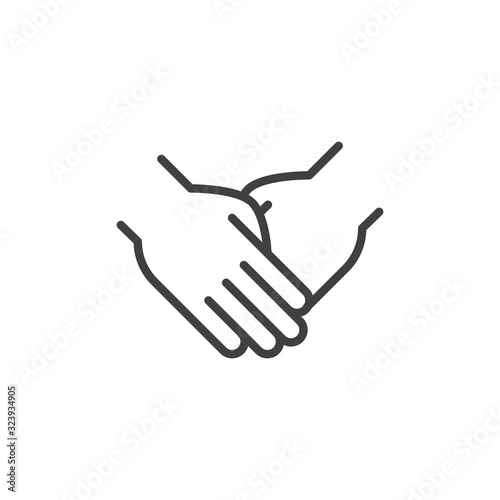 Two hands holding each other line icon. linear style sign for mobile concept and web design. Hands together outline vector icon. Symbol, logo illustration. Vector graphics