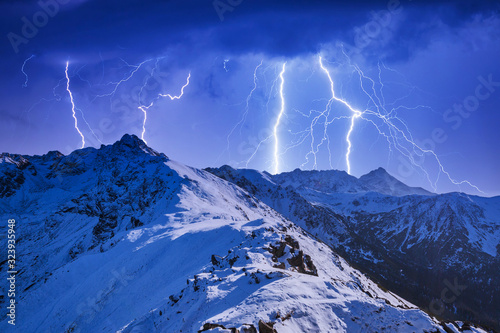 Fototapeta Naklejka Na Ścianę i Meble -  Tatra mountains with Kasprowy Wierch peak at thunder storm, Poland