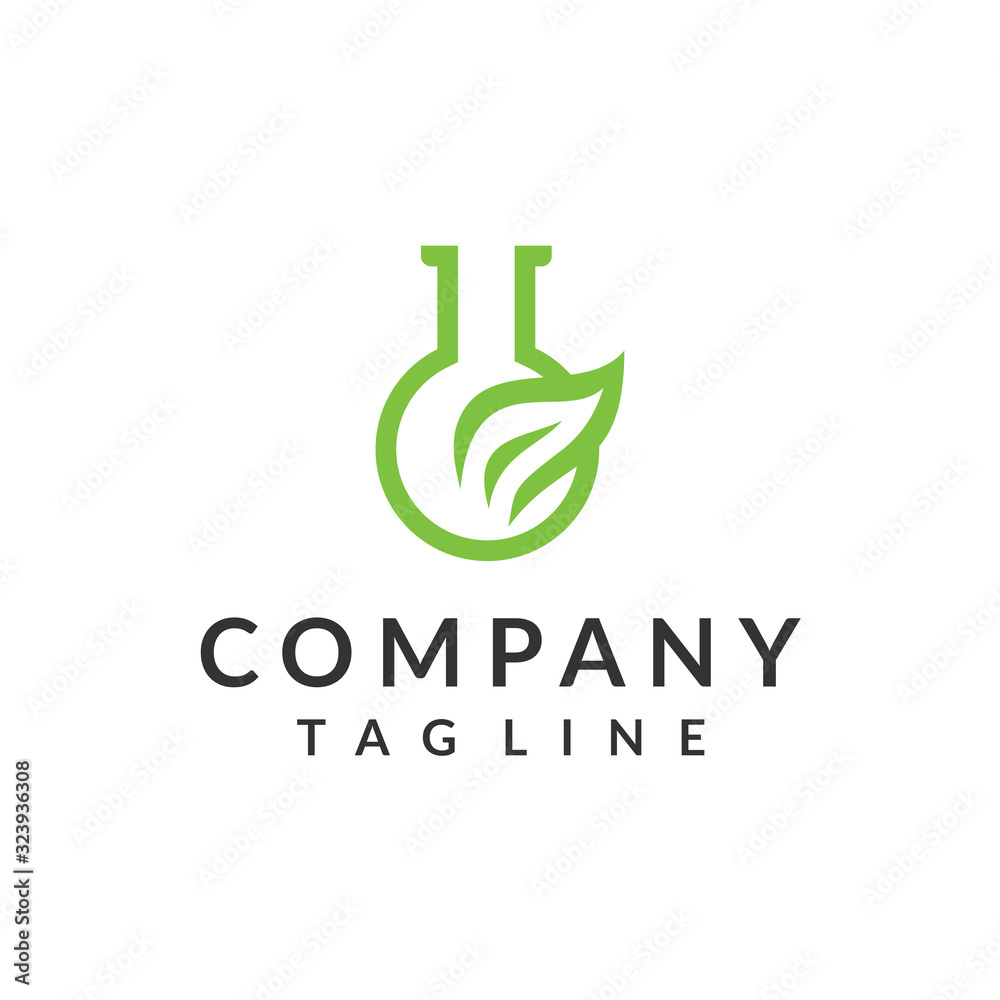 Eco Nature leaf and flask Labs vector logo template for environment and laboratory industrial