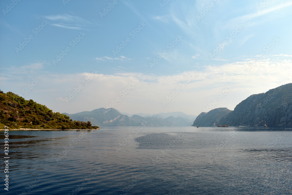 Obraz premium blue water, blue sky, mountains. aegean. Turkey