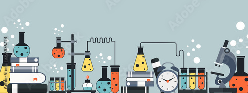 Laboratory equipment banner. Concept for science, medicine and knowledge. Flat vector illustration