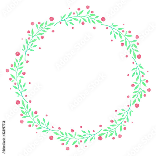 The Wreath Of Green Leaves And Small Red Flowers