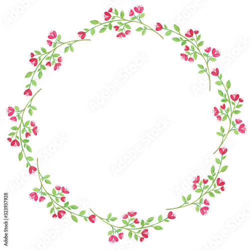 Romantic floral round frame with cute pink flowers