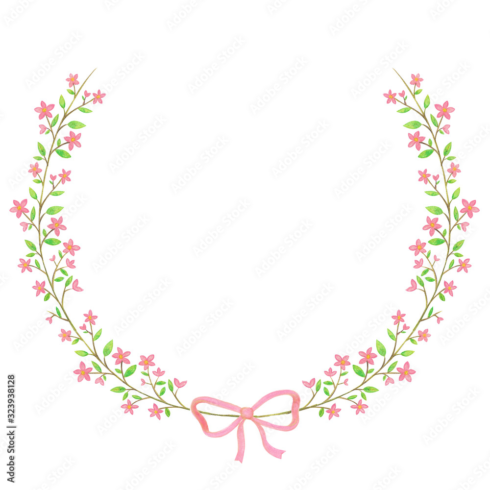 Frame Border, Wreath Of  Pink Flowers And Branches