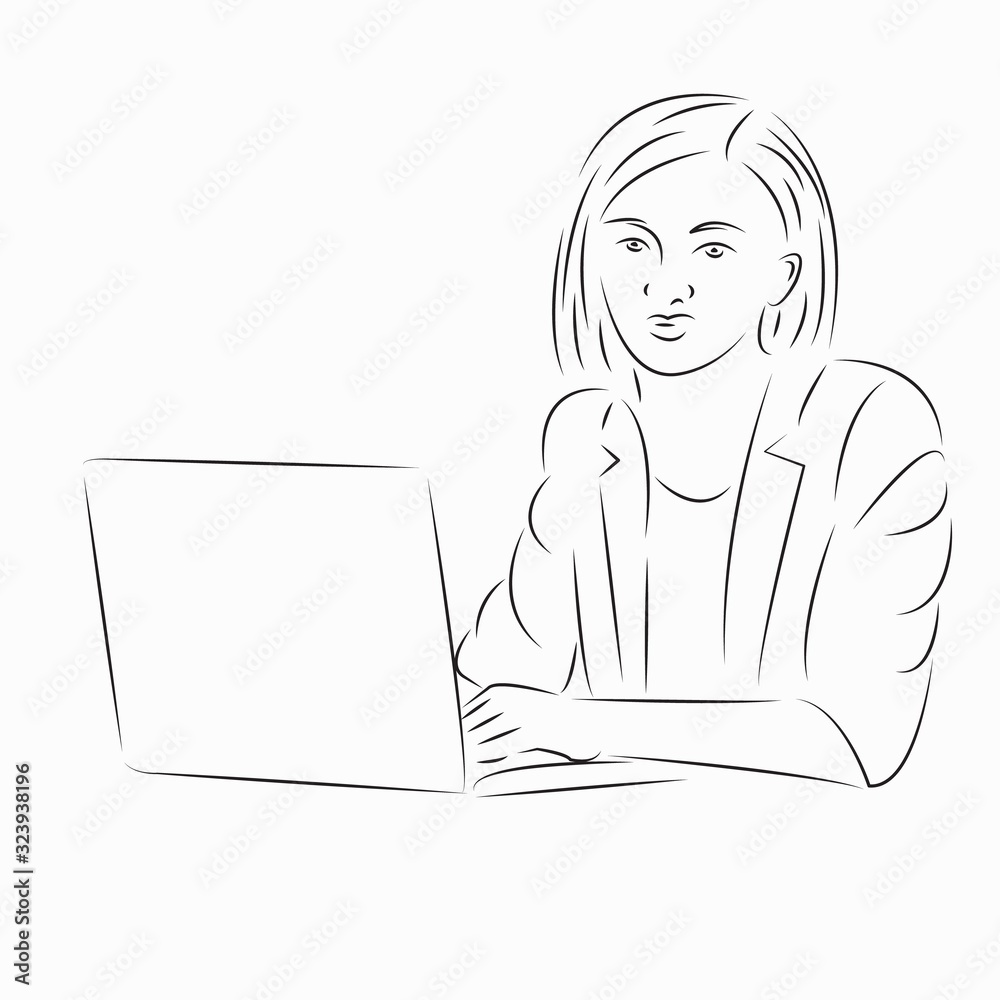 business woman works at a computer