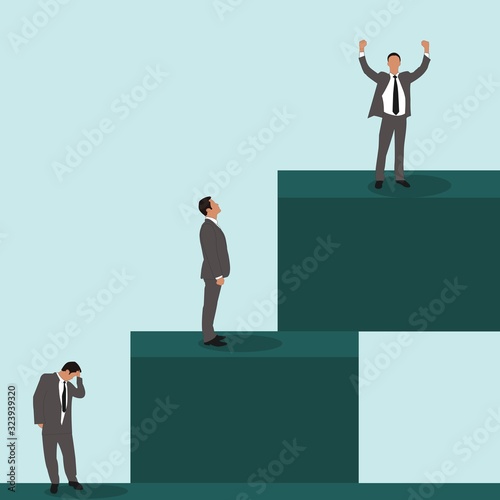 Ambition vector concept with businessmen. Success, achievment, motivation business symbol. Isolated on a blue background.