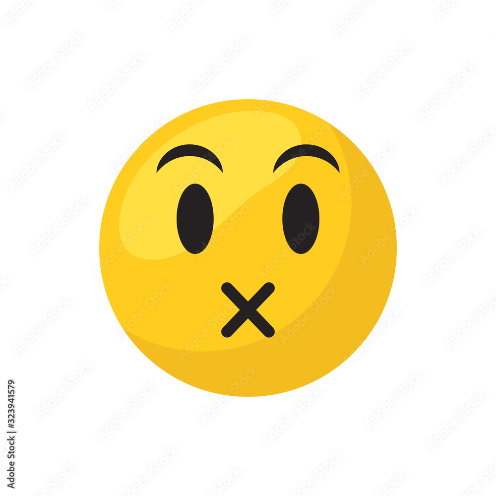 Fototapeta premium Lips sealed emoji face flat style icon vector design