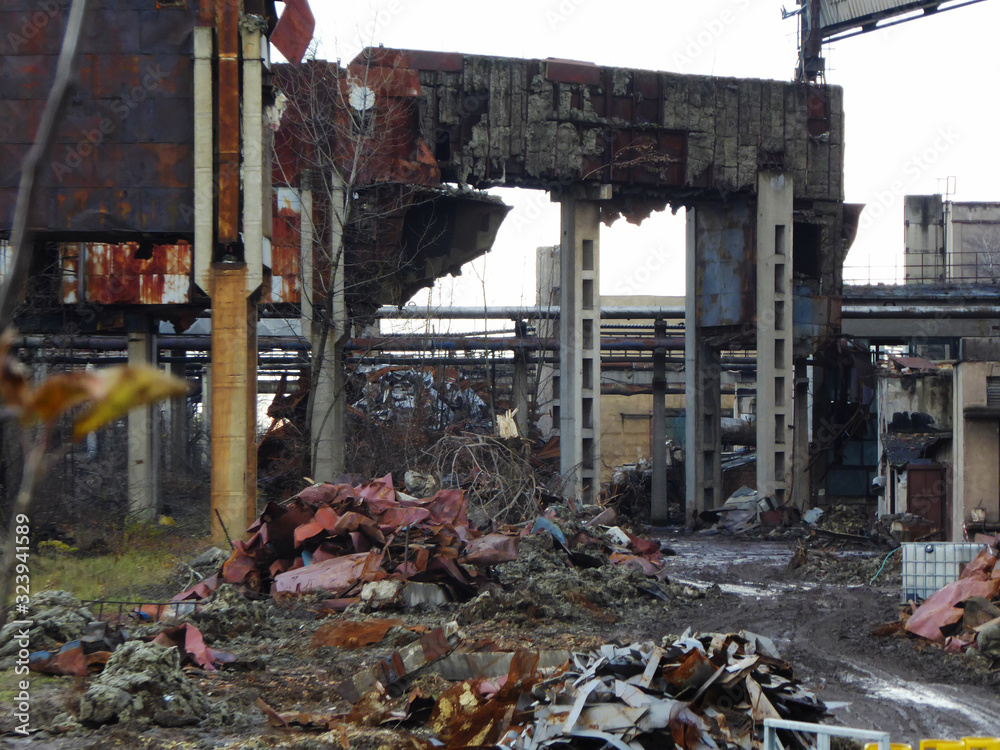 Demolished ruins, nuclear power plants, cranes, chimneys and rotting ...