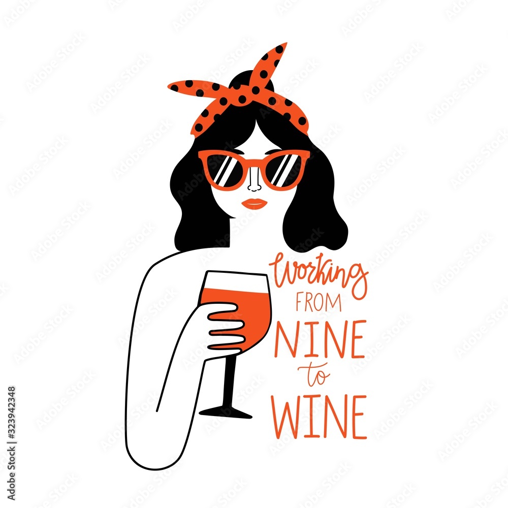 Φωτογραφία Black hair and red lips woman in sunglasses and headband holding glass of red wine
