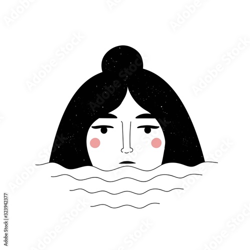 Vector illustration with woman swimming in water.