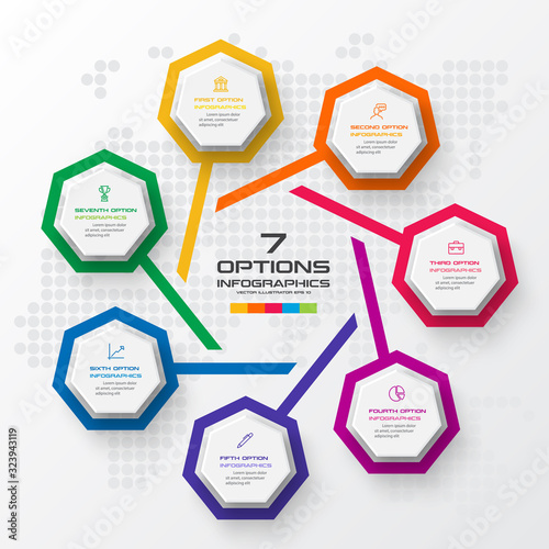 Heptagon infographic,Template for cycle diagram,Business concept 7 options,Vector illustration.