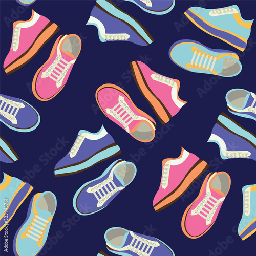 Fashion Sneakers shoes vector seamless pattern