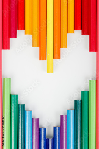 Multicolored pencils in the form of a heart