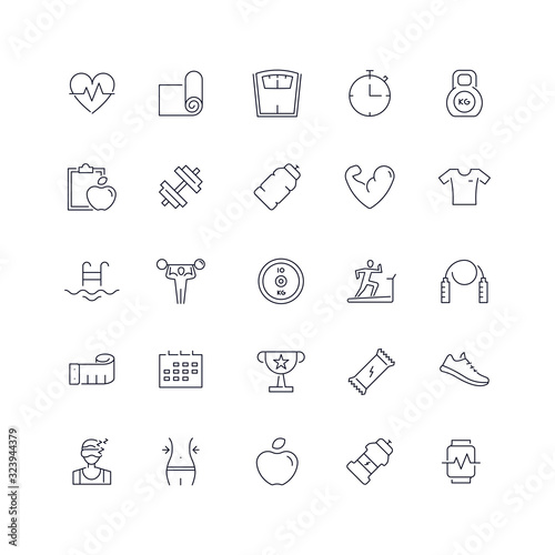 Line icons set. Fitness pack. Vector illustration