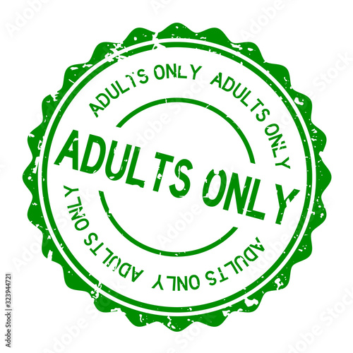 Grunge green adults only word round rubber seal stamp on white background