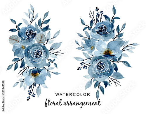 blue indigo floral watercolor arrangement