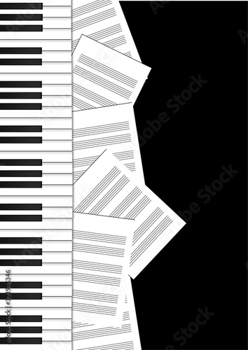 Vector   Sheet music with piano keyboard on black background