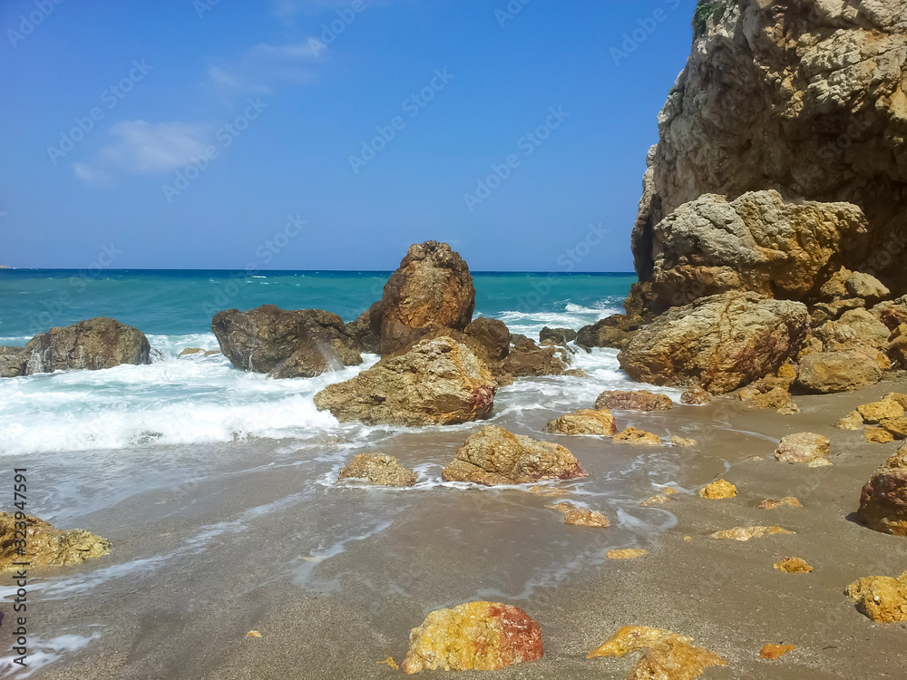 Rocky Beach of Potistika in Greece on a clear summer day
