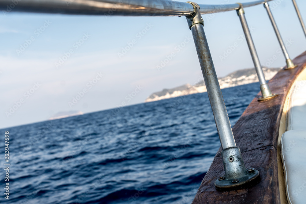 Fototapeta premium Out of focus seascape from a boat. Selective focus