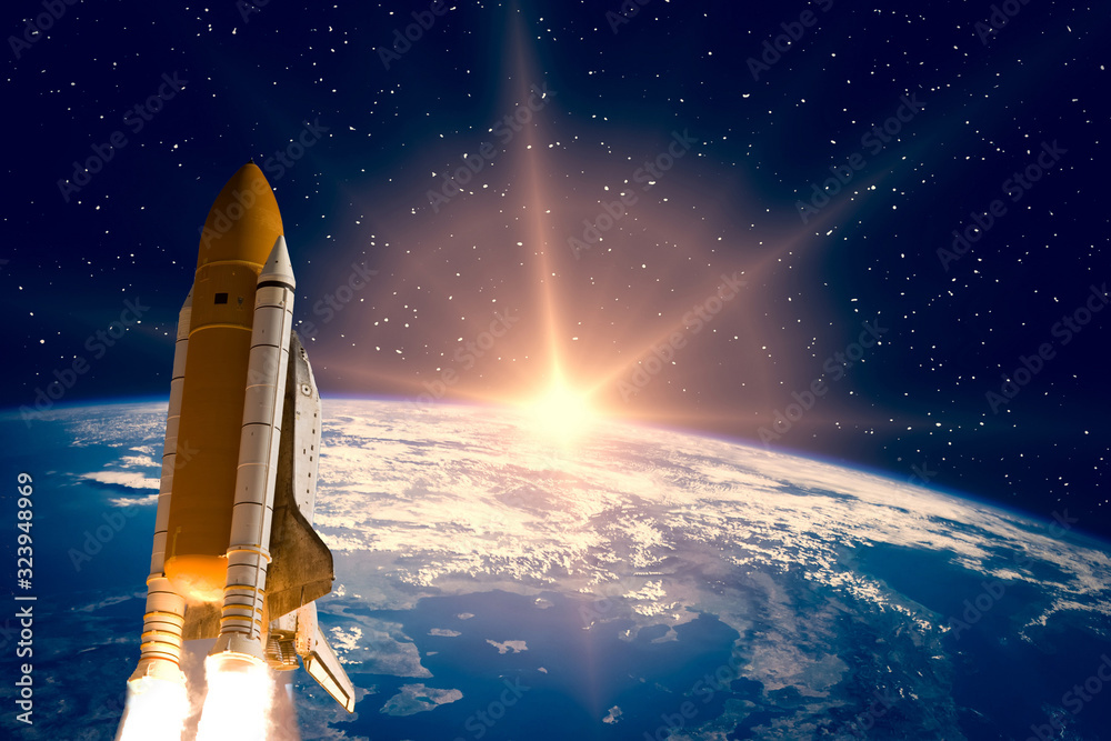 Rocket and stars. Flight of spaceship in outer space. The elements of this image furnished by NASA. Rocket and stars. Flight of spaceship in outer space. The elements of this image furnished by NASA.