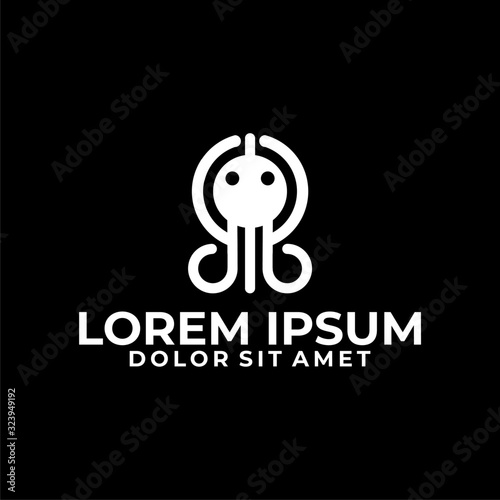 Abstract squid or octopus mascot logo template with circle line art symbol in flat design monogram illustration