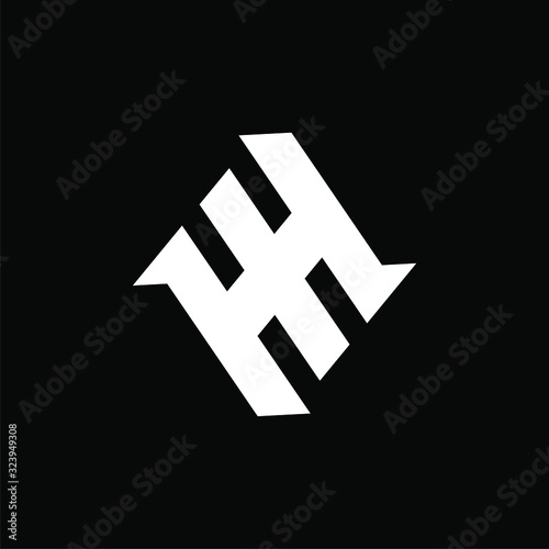 Initial letter double H or E logo template with sporty diamond line art symbol in flat design monogram illustration