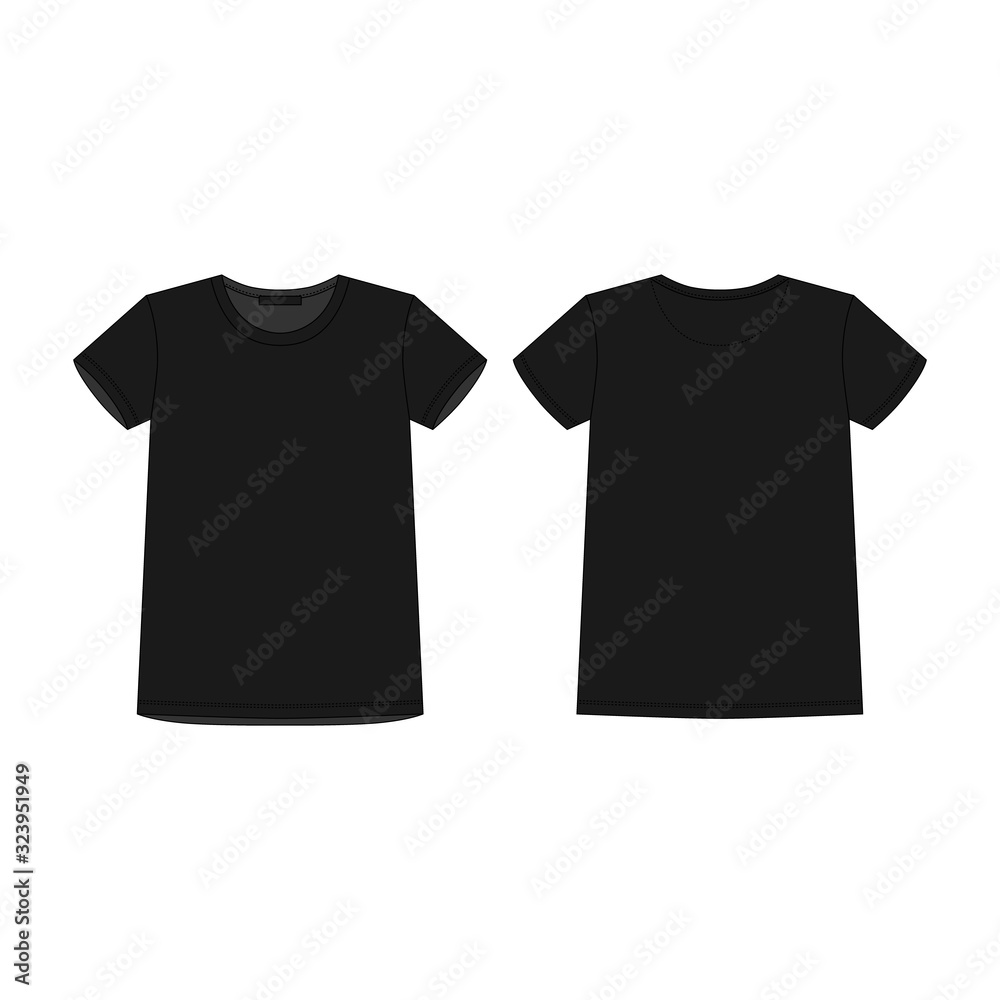 Technical sketch children's black t shirt. Kids t-shirt design template.