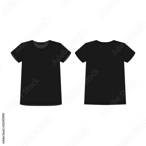 Technical sketch children's black t shirt. Kids t-shirt design template.