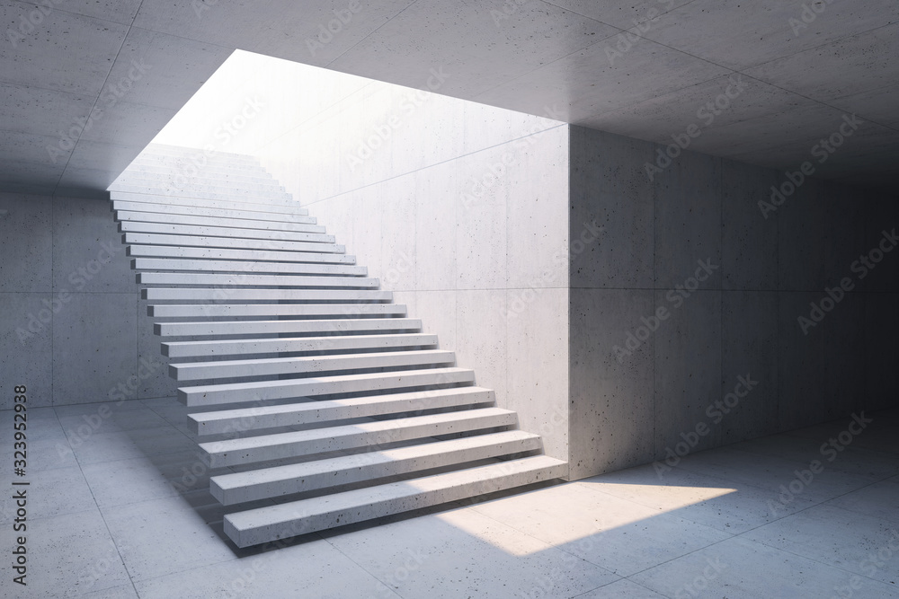 modern staircase in concrete interior, 3d rendering modern staircase in concrete interior, 3d rendering