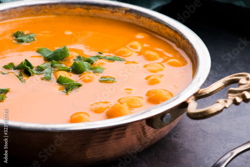 Vegetarian food is without meat: soup with chickpeas